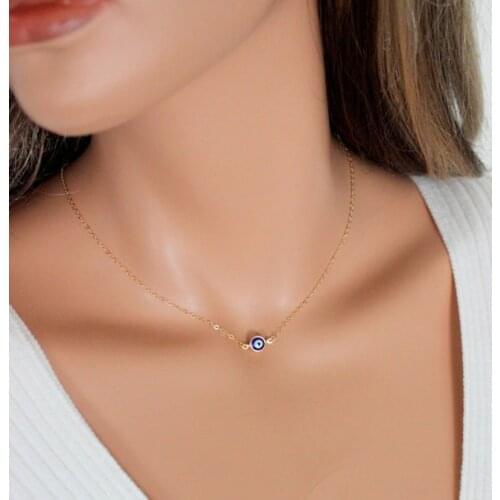 New Fashion Simple Charming Gothic Eyeball Vintage Punk Devil Blue Eyes Pendant Necklace Copper Evil Eye Necklace