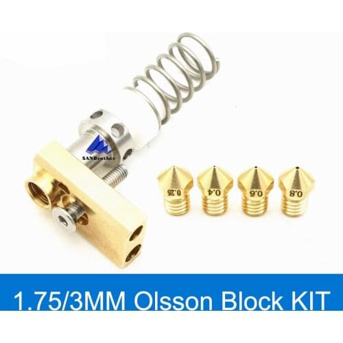 3D Printer Upgrade Ultimaker 2 + UM2 Extended+ Olsson Block Nozzle Hot end Kit for 1.75/3mm filament Heater block Whole Price
