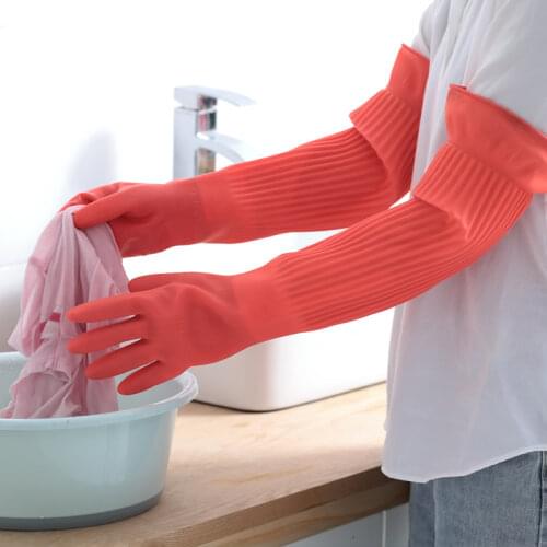 1Pair Lengthen Dishwashing Cleaning Gloves Silicone Rubber Dish Washing Glove for Household Scrubber Kitchen Clean Tool