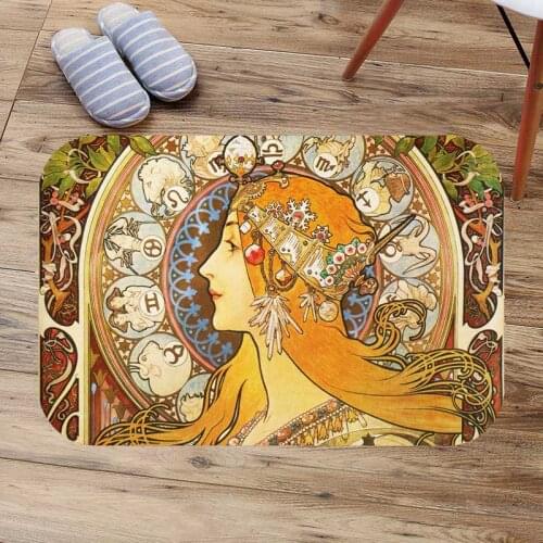 Alphonse Mucha Work Printing Carpets Anti-slip Floor Mat Kitchen Living Room Outdoor Rugs Front Door Mat Bathroom Bathmat