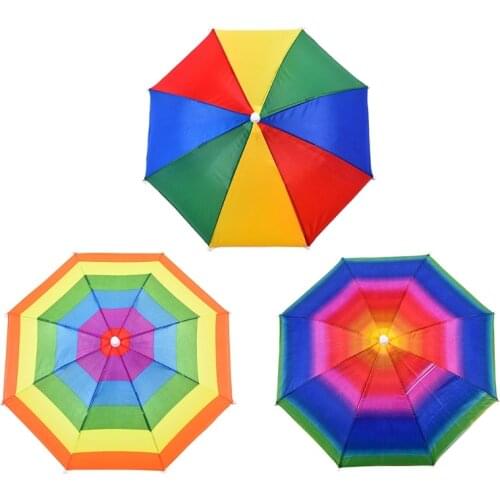 L5YA Fishing Hat Umbrella Equipped for Sun Protection Sun Rain with Rainbow Strips Hat for Gardening