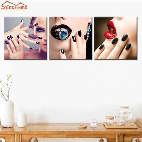 ShineHome-3pcs Canvas Printed Wall Painting Makeup Nail Yoga Spa Body Salon Massage Modular Wall Picture Art Panel Canvas Prints