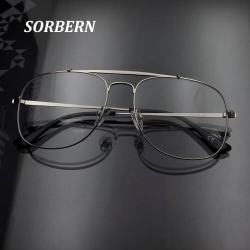 SORBERN Retro Style Pilot Glasses Frame Oversized Men Women Alloy Metal Eyeglasses Spectacles Clear Lens Full Rim Myopia Eyewear