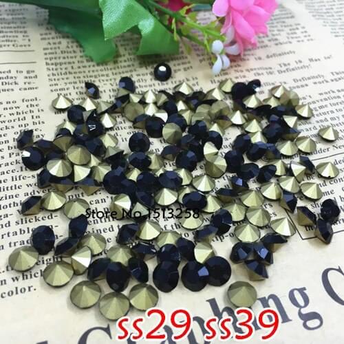 Ss29 ss39 Black Color Glass Chatons Pointback Crystal Stones For Jewelry ,Hair Accessory Making