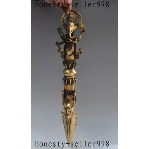 Wedding decoration 22"Tibet Buddhism Brass Elephant nose God Buddha Phurpa Dagger Vajrakila Adder