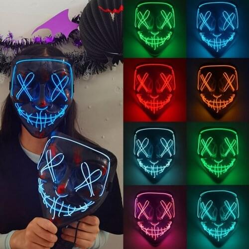 LED Mask Halloween Party Masque Masquerade Masks Neon Mask Lights Glow In The Dark Cosplay Costume Event Party Props Decoration