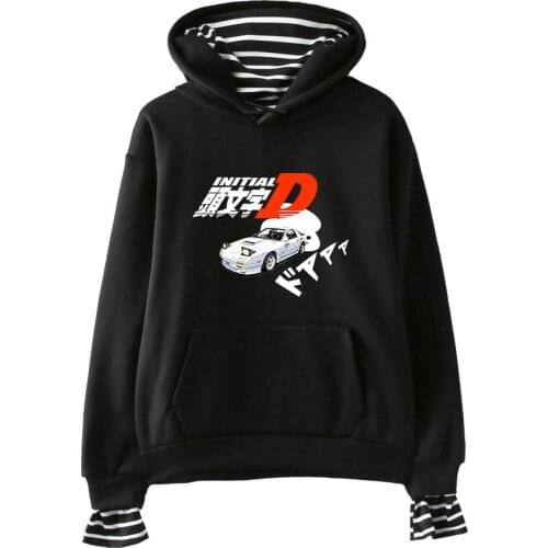 Drift Japanese Anime AE86 Initial D Hoodies Women Men Fake Two Piece Hooded Sweatshirt Streetwear Hip Hop Pullover Clothes