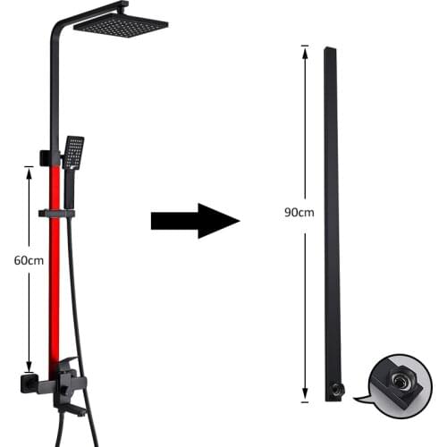 Quyanre 90cm extension shower pipe black chrome shower faucet extension pipe for shower system shower accessories shower bar