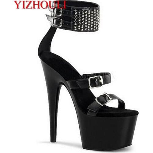Unique new stage shoes, high diamond rivets temptation appeal 17 cm high-heeled Dance Shoes