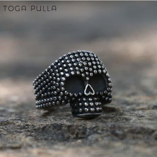 Vintage Gothic Black Stainless Steel Bumps Skull Ring Men Women Gothic Skeleton Biker Jewelry Halloween Gifts Size 7-13