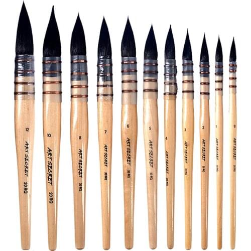 High Quality Squirrel Hair Wood Log Handle Round Paint Brushes Set Professional Painting Brush for Art Watercolor Gouache