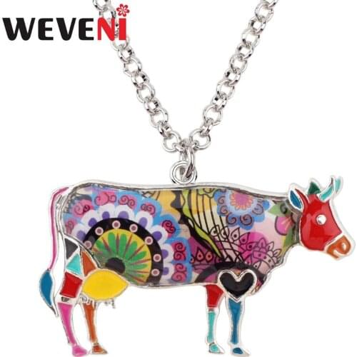 WEVENI Alloy Enamel Colorful Bull Cattle Cow Necklace Chain Pendant For Women Girls Lady Cute Farm Animal Jewelry Chinese Zodiac