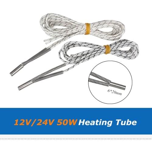 1pc Lerdge Mendel Heating Tube Reprap 1m/2m 12V/24V 50W Ceramic Cartridge Heater for HotEnd J-Head 6*20mm 3D Printer Parts
