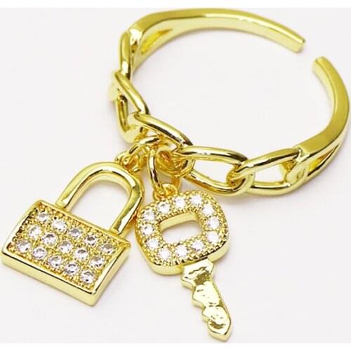 10 Pieces Lock&key Jewelry rings Metal gold color Crystal heart shape stone jewelry rings jewelry accessories 51316