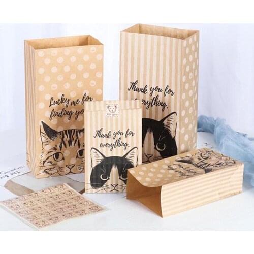 100pcs Kraft Paper Bag Cat Candy Cookies Wedding Packing Bag Birthday Party Favors Small Gift Packaging Goodie Bags