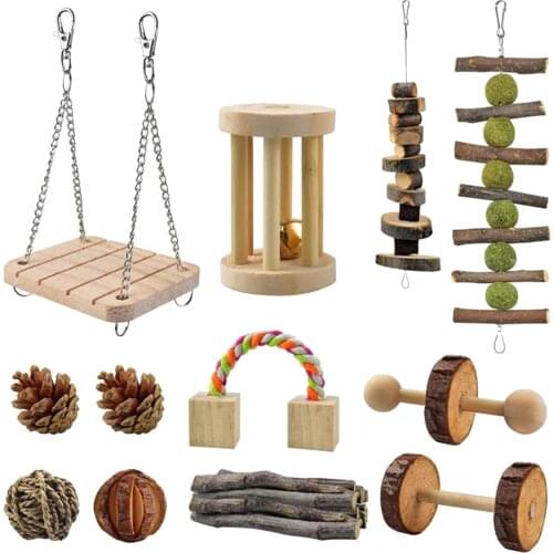 12pcs Guinea Pig Toys Hamster Chew Toys Natural Wooden Small Pets Play Toy Accessories for Small Rabbits Chinchilla