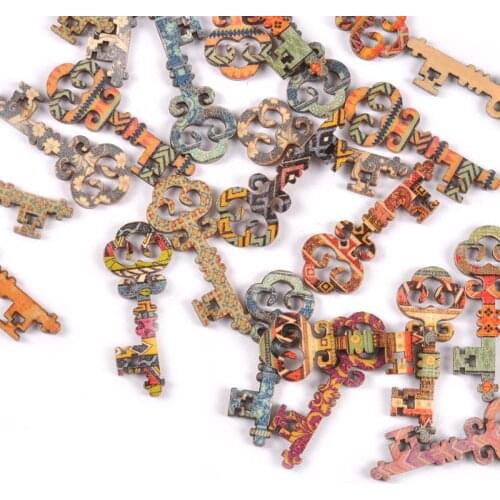 16x40mm 25pcs Mixed Painting Key Wood Slices DIY Scrapbooking Home Decor Accessories Handmade Supplies Wooden Ornaments m1971