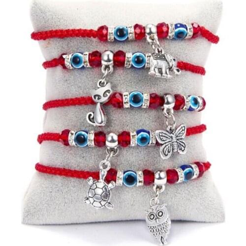 18pcs Europe and the United States new butterfly turtle owl Hand evil eyes red rope Hand made woven adjustable bracelets C-41