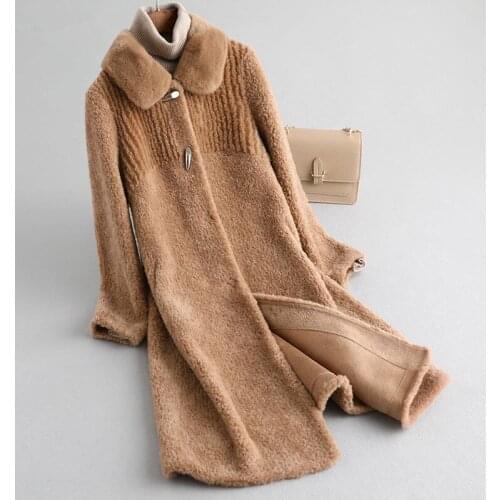 2020 Real Fur Coat Sheep Shearling Fur Jacket Winter Coat Women 100% Wool Coats Korean Long Jackets Manteau Femme MY4248