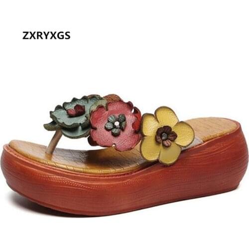 2021 New Classic Flower Summer Slippers Platform Comfort Light Heighten Shoes Woman Wedges Sandals Sweet Fashionable Flip Flops