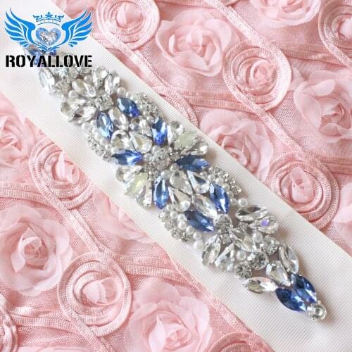 30pieces) Clear Appliques Bridal Sapphire Trim Beaded Costume Trimming Glass Hotfix Rhinestones Motifs Stoned For Sashes Belt