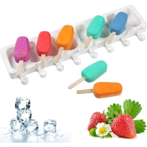 8-Cavity Small Silicone Ice Cream Mold Ellipse Line Shape DIY Homemade Popsicle Moulds Dessert Ice Pop Lolly Maker Reusable Tool