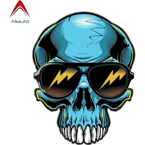 Aliauto Funny Car Accessories Sunglasses Skull Bones Car Sticker & Decal for Motorcycle Volkswagen Polo Golf 5 6 17cm X 13 Cm