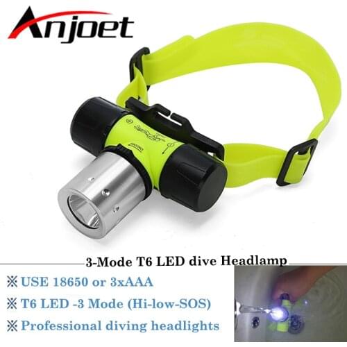 Anjoet swiming Diver Diving 18650 battery AAA XM-T6 LED 3 Mode headlamp Flashlight Torch underwater headlight Waterproof Light