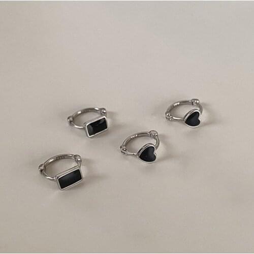 AOMU 2021 New Trend Vintage Black Metal Love Rectangle Earrings Smooth Irregular Geometric Hoop Earrings for Women Jewelry Gifts