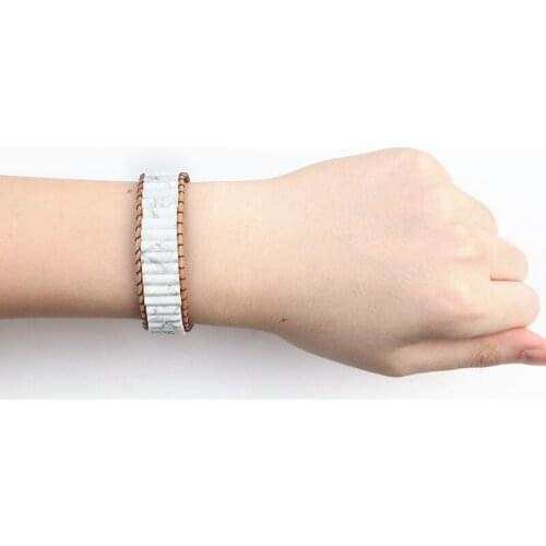 White Turquoises Natural Stone Handmade Bracelet Tube Beads Leather Wrap Bracelet Couples Chakra Bracelet Jewelry