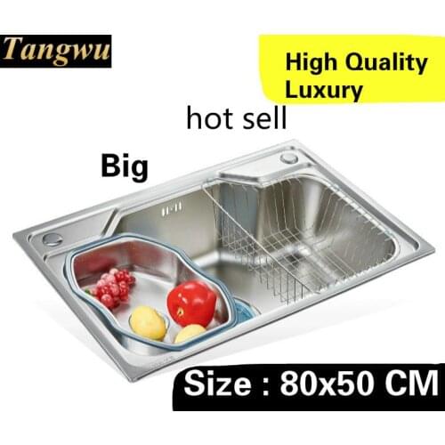 Free shipping Home big kitchen single trough sink high capacity wash vegetables luxury 304 stainless steel 80x50 CM