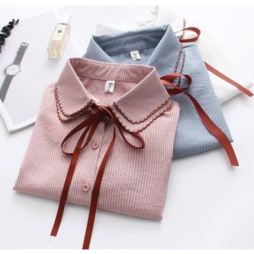 Blouses Women Long Sleeve Cotton Shirts Bow Neck Stripe Casual Blouse 2021 Spring Female Korean Loose High Quality Femme Tops