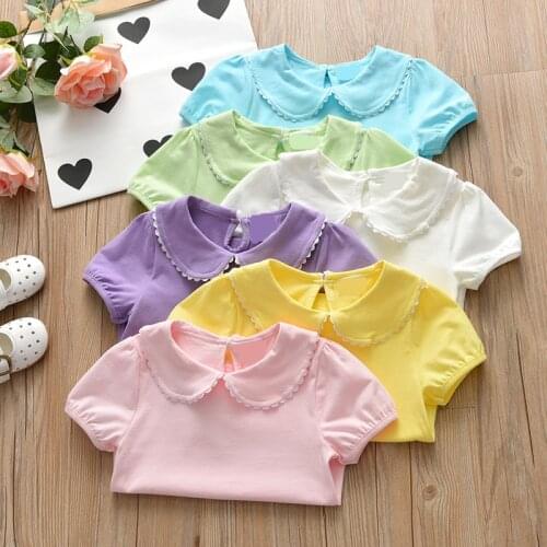 Girls Blouses Cotton Children Tops Summer School Girl Blouse Kids Clothes Girls Shirt Short Sleeve infant toddlers 73~130 beach