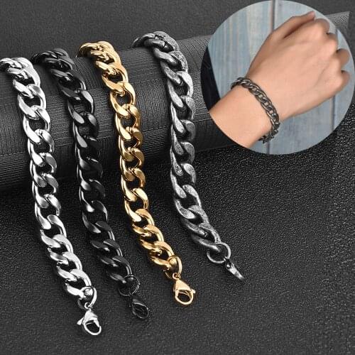 Men Simple Stainless Steel Curb Cuban Link Chain Bracelet for Women Unisex Bangle Fashion Hiphop Wristband Jewelry Gift 5-11 mm
