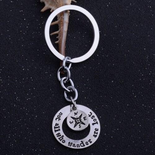 Compass Not All Who Wander Are Lost Circle Pendant Keyring Keychain Women Men Friends Key Chain Key Ring Keyfob Jewelry Gift New