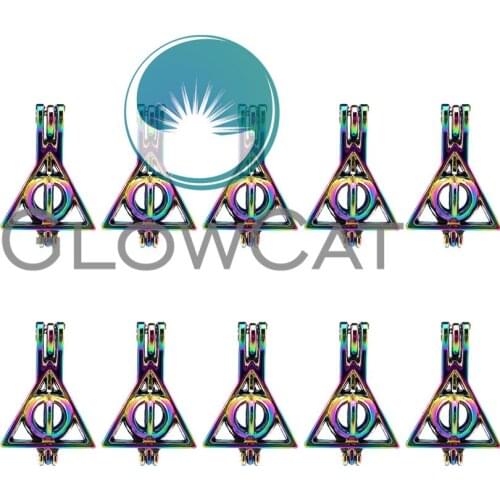 10x C692 Rainbow Color Deathly Hallows Beads Cage Jewelry Making Perfume Essential Oil Diffuser Stone Pearl Cage Locket Pendant
