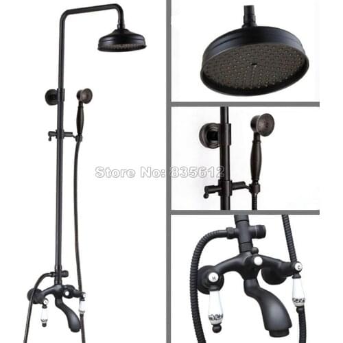Black Oil Rubbed Bronze Rain Shower Faucet Set Bathroom Mixer Tap Hold Shower Dual Handles Wall Mounted Bath Tub Faucet Whg131