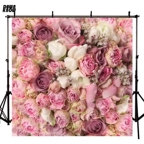 DAWNKNOW Pink Floral Wedding Vinyl Photography Background Flower Photo Shoot Backdrops Photocall Photo Studio F1114
