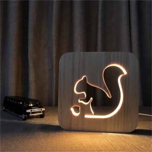 Squirrel 3D Frame Wooden DIY Night Light Lovely Party Kid Desk Table Lamp LED Lighting Gift USB Decor Nightlight Birthday Gift