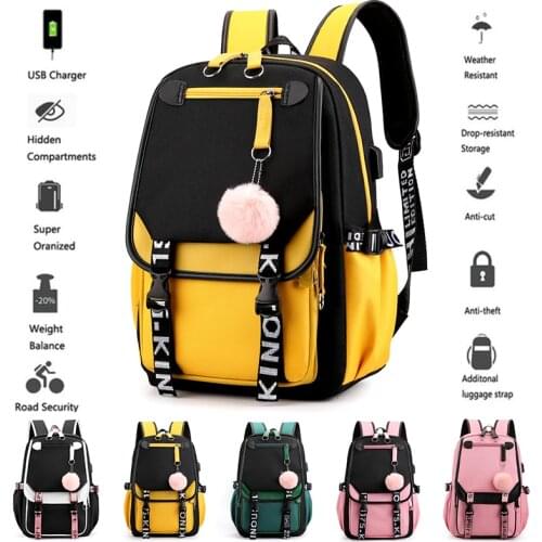 Kids School Backpack for Girls Korean Style Black Pink Cute Backpack Schoolbag Kawaii Backpacks for Teenage Girls Gift Mochila
