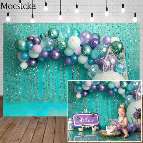 Purple Balloon Tassel Birthday Green Backdrop Newborn Baby Shower Child Portrait Background Photography Cake Smash Photo Studio