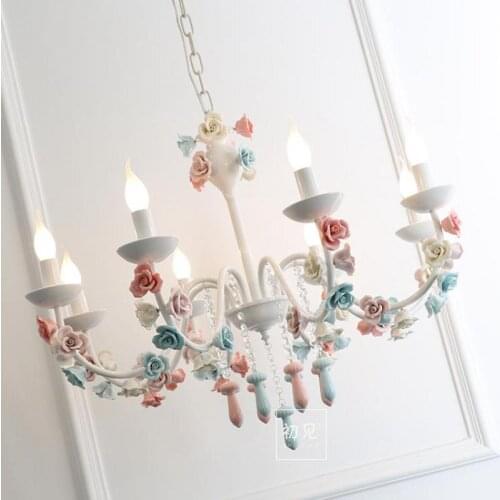 French wedding rose lamp suspended led Chandelier dressing room E14 kid lighting Dining Room ceramic hanging lamp led child Lamp