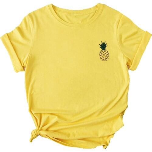 Mikialong Pineapple T Shirt Women Short Sleeve Cotton Tshirt Women Cute Graphic Tee Women Top Black Tee Shirt Femme