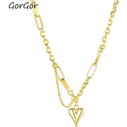 GorGor Necklace Women The New Stainless Steel Pattern Heart Pendant Buckle O-chain Sweet Temperament Engagement Jewelry TX-1712