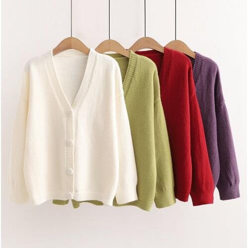 Korean Chic Solid Color Casual Cardigan Women Sweaters Autumn Winter V Neck Batwing Sleeve Simple Knittwear Female Outwear Tops