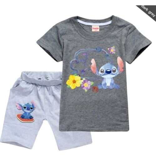 Disney Stitch Boys Set Suit Summer Costumes New Fashion Kids Cartoon Pattern Outfits Chidlren Casual Clothes Kids Tracksuit