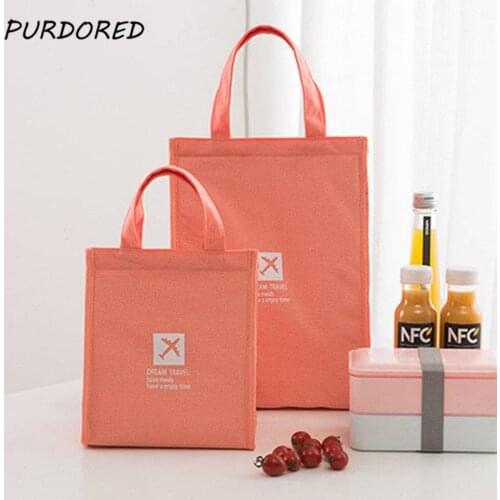 PURDORED 1 Pc Solid Color Lunch Bag for Women Thermal Picnic Lunch Box Bag Insulation Bento Pouch Student Travel Food Organizer
