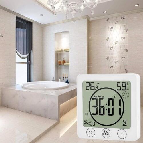 LCD Bathroom Wall Clock Temperature Humidity Countdown Waterproof Shower Timer T8WB