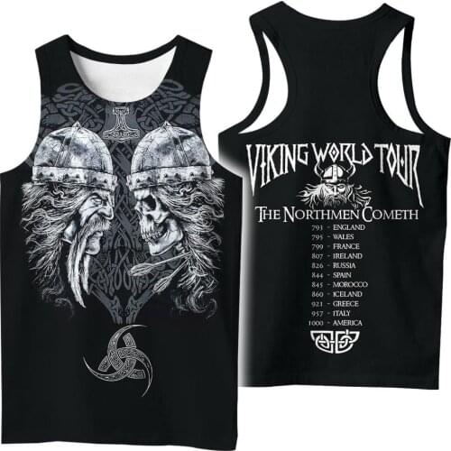 3D Printed Tattoo Viking Skulls Tank Top Men Casual Vest Hiphop Gothic Streetwear Tops Sleeveless Boys Black Clothes Drop ship