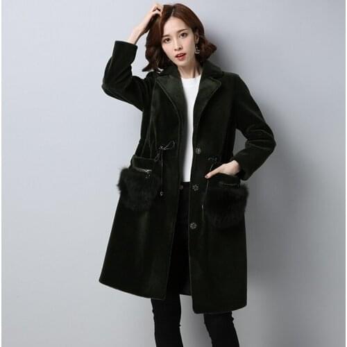 Fur Shearing Sheep Coat Natural Fur Pocket Decoration Winter Warm Wool Jackets For Women Natural Fur Coats WYQ979 s